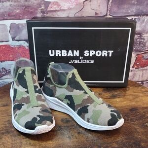 Urban Sport By J/Slides "Dalila" Camo Knit Slip-on Sneakers